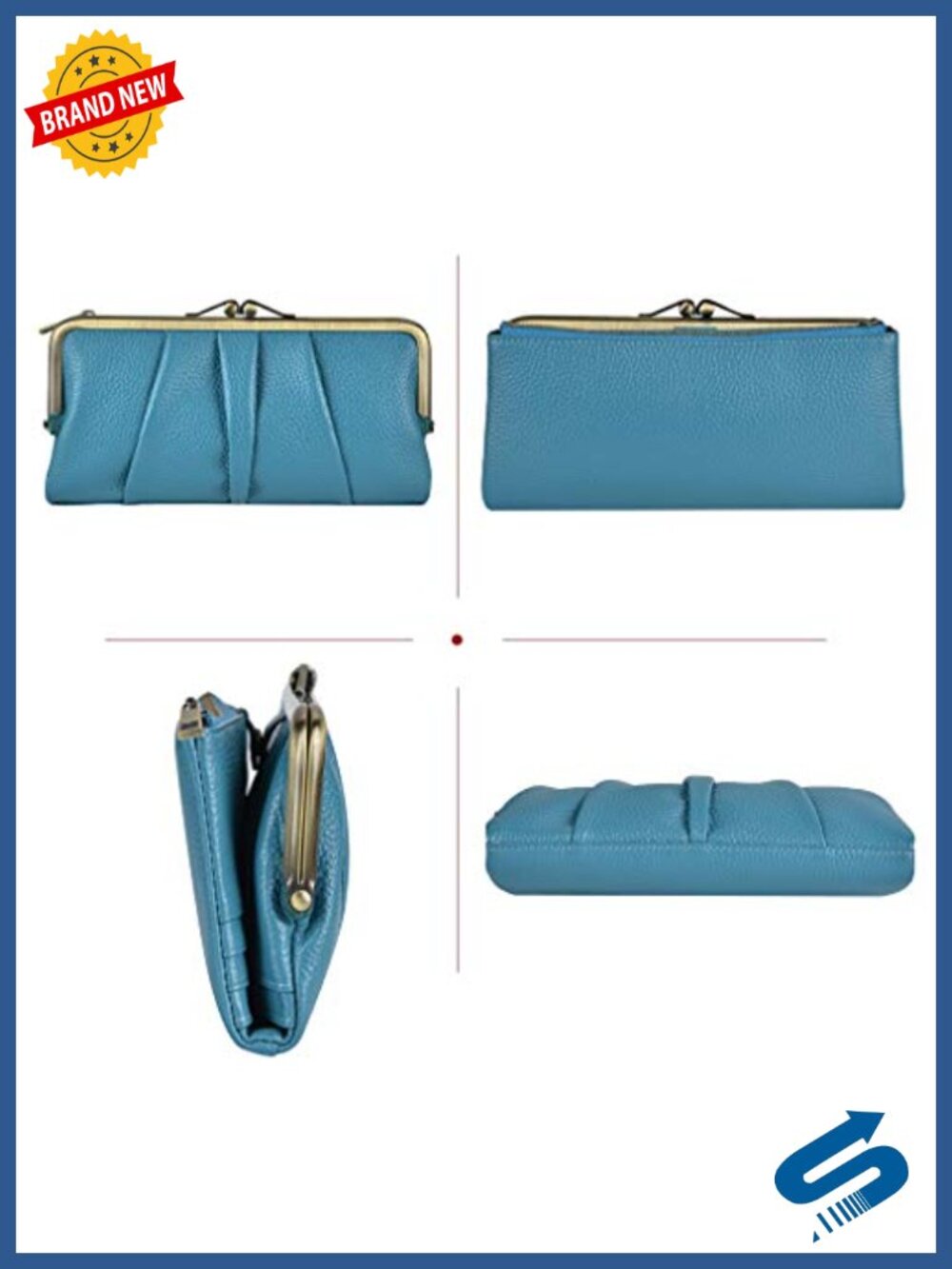 Soft Leather Bifold RFID Clutch Wallet with Zipper and Kiss Lock - Picture 3 of 6